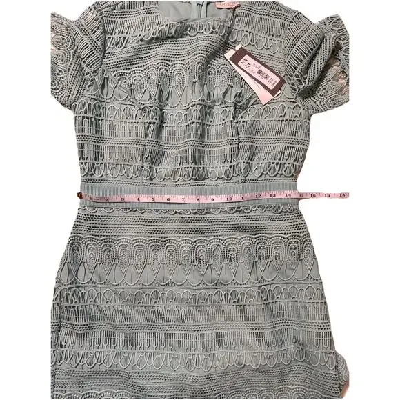 Eva Mendes NY&C Crochet Lace Midi Cocktail Dress Mint Green Petite‎ M NWT - Picture 9 of 15
